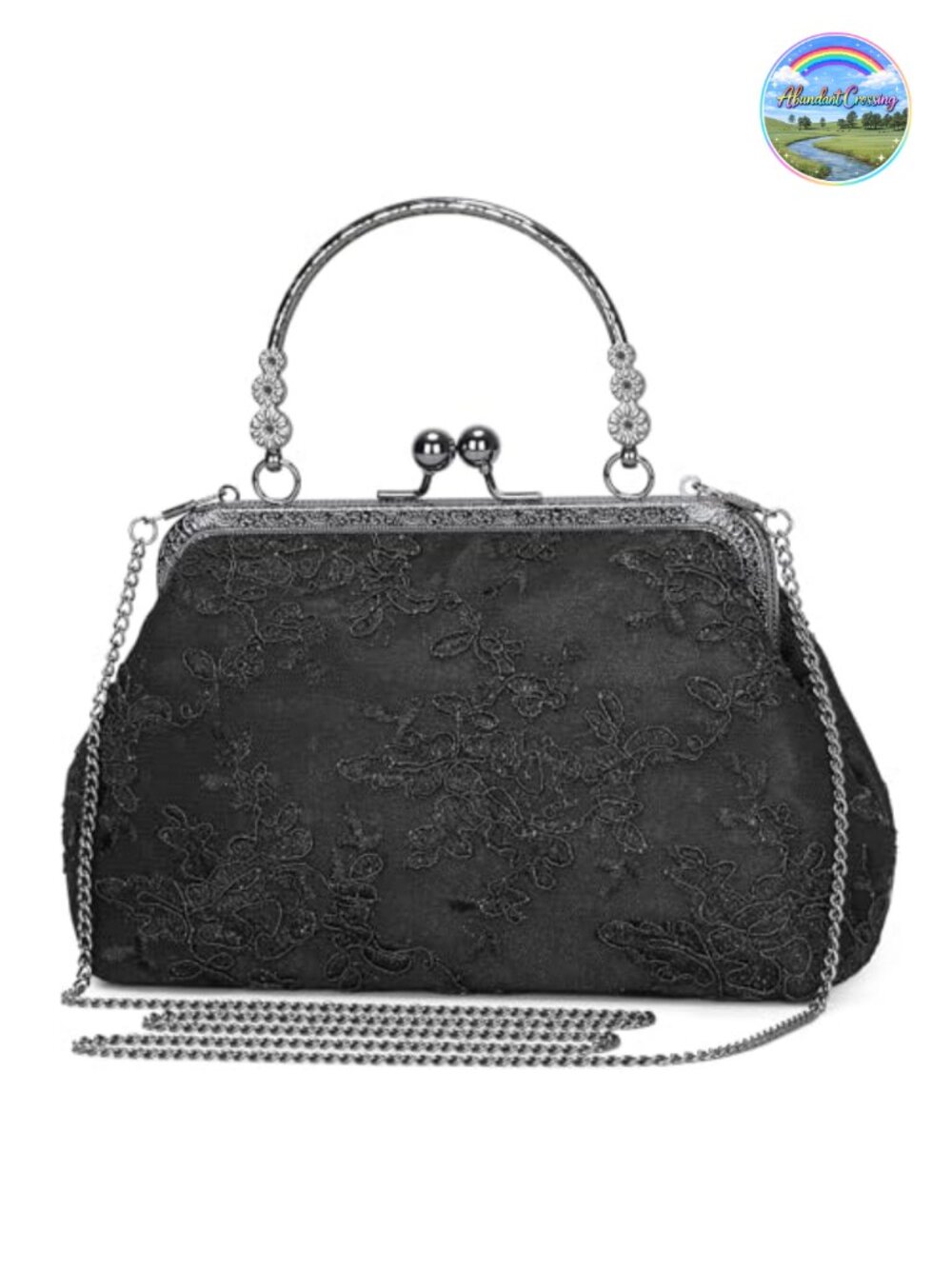 UBORSE Vintage Lace Floral Clutch Evening Bag Metal Handle Detachable Chain
